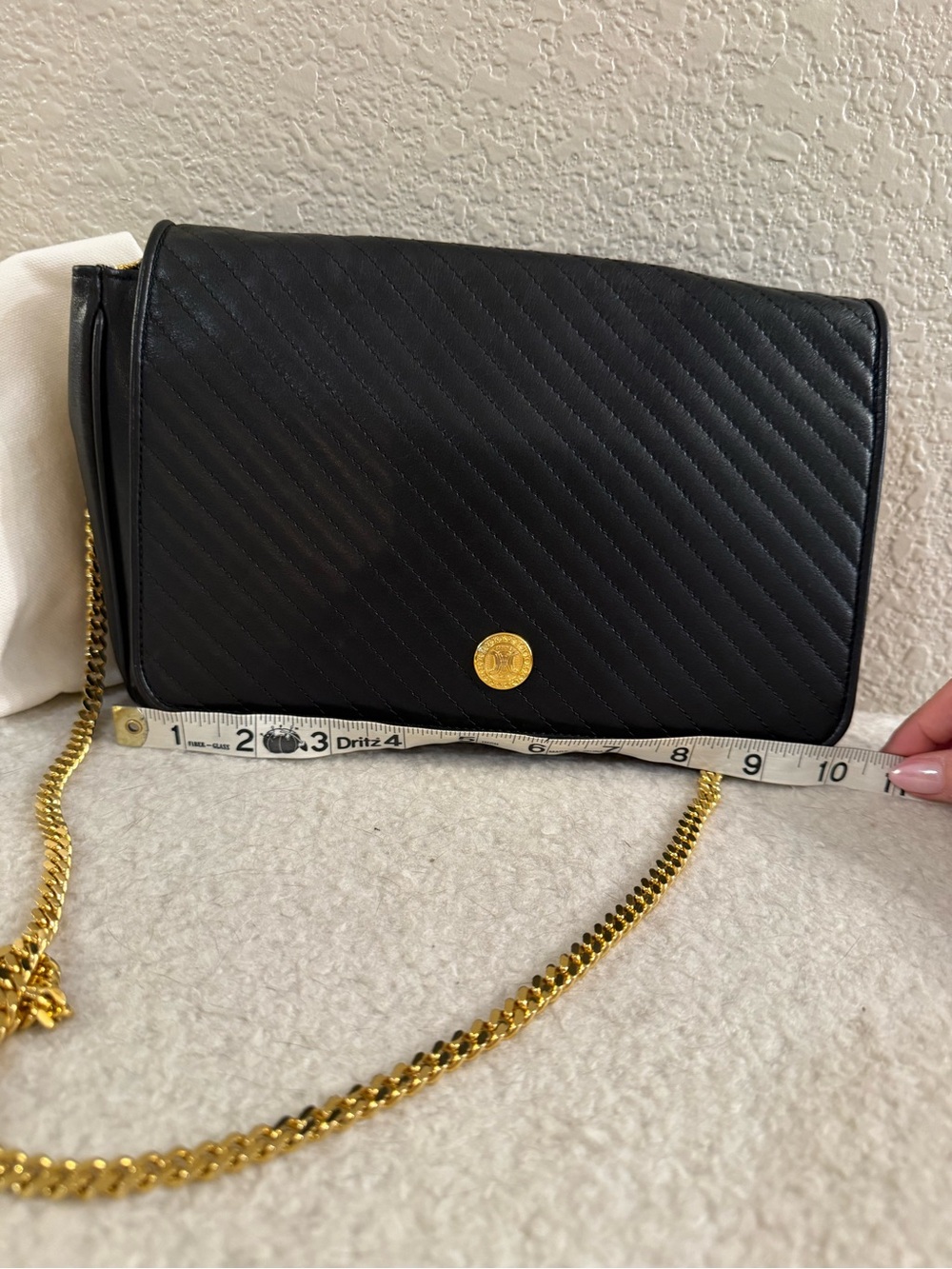 Vintage Celine Black Diagonal Quilted Leather Crossbody bag with Gold Chain - Picture 14 of 16
